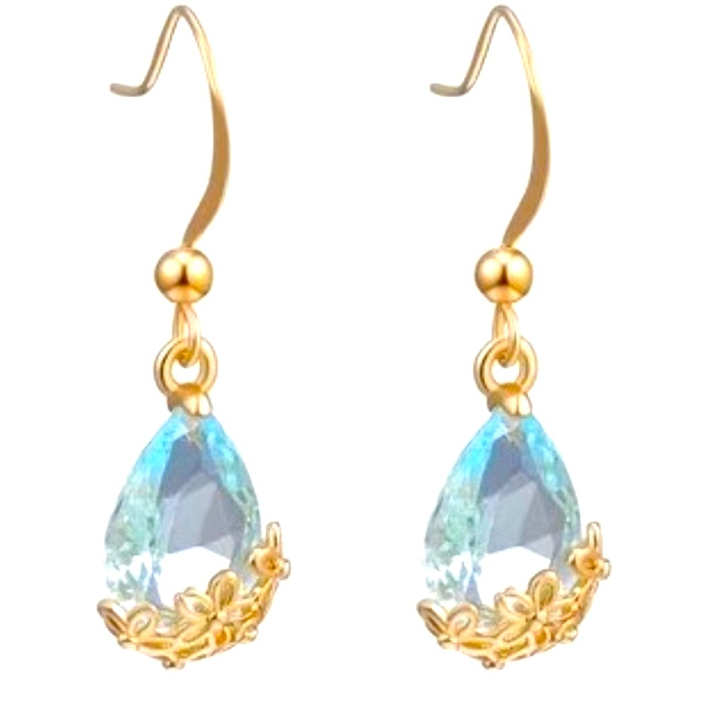 18k Gold Swarovski Aquamarine Earrings